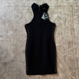 NBD Black Mini Dress with Lace up Sides